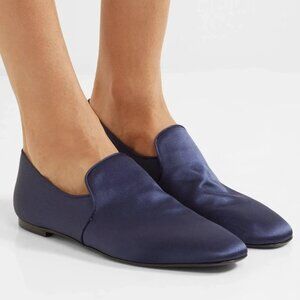 The Row Alys Satin Slipper in Navy - Size 38
